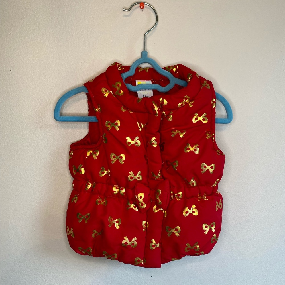 Festive Red Jacket - Gold Bows -Size 3-6 Months
